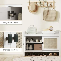 Banco zapatero Arena Homcom 2 puertas blanco/natural 52x80x35 cm