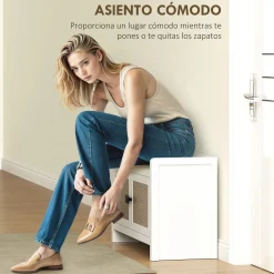 Banco zapatero Arena Homcom 2 puertas blanco/natural 52x80x35 cm