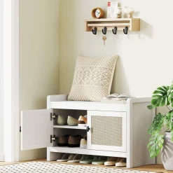 Banco zapatero Arena Homcom 2 puertas blanco/natural 52x80x35 cm