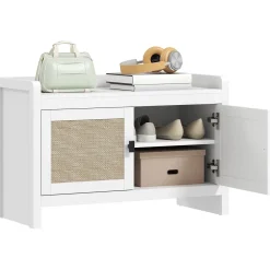 Banco zapatero Arena Homcom 2 puertas blanco/natural 52x80x35 cm