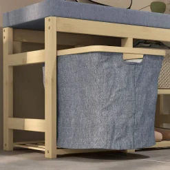 Banco zapatero Bamboo Homcom cesta extraíble + 2 estantes natural 45x69x30 cm