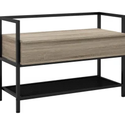 Banco zapatero Batu Homcom con tapa abatible + estante roble 61x84x39,5 cm