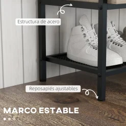 Banco zapatero Batu Homcom con tapa abatible + estante roble 61x84x39,5 cm