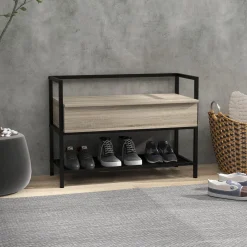 Banco zapatero Batu Homcom con tapa abatible + estante roble 61x84x39,5 cm