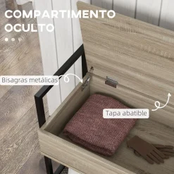 Banco zapatero Batu Homcom con tapa abatible + estante roble 61x84x39,5 cm