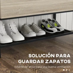 Banco zapatero Batu Homcom con tapa abatible + estante roble 61x84x39,5 cm