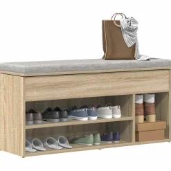 Banco zapatero Bruselas baúl + compartimentos abiertos roble claro 45x102x30,5 cm