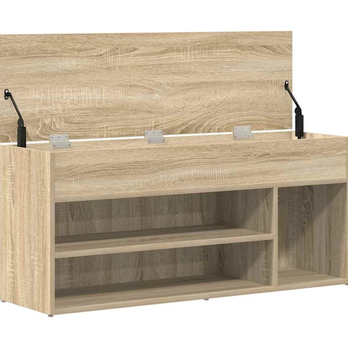 Banco zapatero Bruselas baúl + compartimentos abiertos roble claro 45x102x30,5 cm