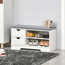 Banco zapatero Craig Homcom 2 cajones + estante blanco/gris 43,5x80,5x30,5 cm