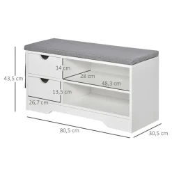 Banco zapatero Craig Homcom 2 cajones + estante blanco/gris 43,5x80,5x30,5 cm