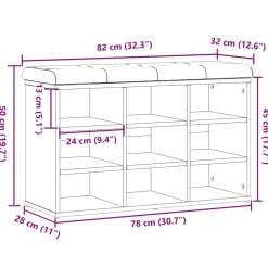 Banco zapatero Doll 9 estantes con asiento acolchado 50x82x32 cm