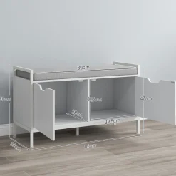 Banco zapatero Flow Homcom asiento + 2 compartimentos blanco 50x84x35 cm