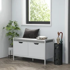 Banco zapatero Flow Homcom asiento + 2 compartimentos blanco 50x84x35 cm