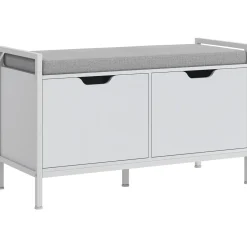 Banco zapatero Flow Homcom asiento + 2 compartimentos blanco 50x84x35 cm