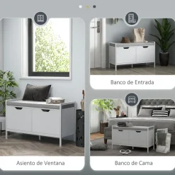 Banco zapatero Flow Homcom asiento + 2 compartimentos blanco 50x84x35 cm