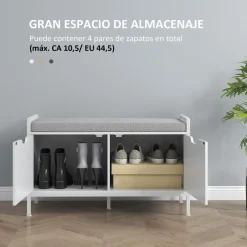 Banco zapatero Flow Homcom asiento + 2 compartimentos blanco 50x84x35 cm