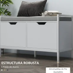 Banco zapatero Flow Homcom asiento + 2 compartimentos blanco 50x84x35 cm