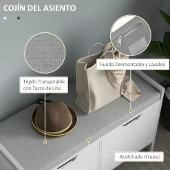 Banco zapatero Flow Homcom asiento + 2 compartimentos blanco 50x84x35 cm