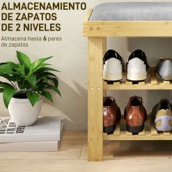 Banco zapatero Flower Homcom 6 pares 2 niveles con cojín 49x60x29 cm