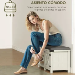 Banco zapatero Gorvi Homcom 2 estantes con puerta 7 pares blanco/gris 48x100x40 cm
