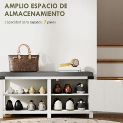 Banco zapatero Gorvi Homcom 2 estantes con puerta 7 pares blanco/gris 48x100x40 cm