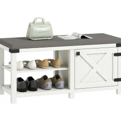 Banco zapatero Gorvi Homcom 2 estantes con puerta 7 pares blanco/gris 48x100x40 cm