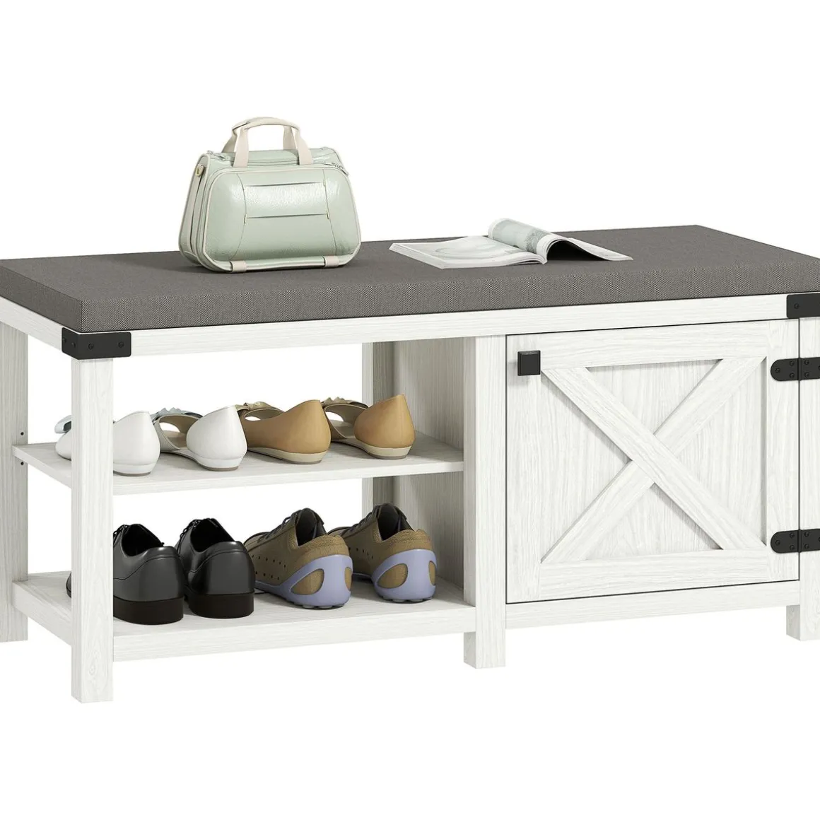 Banco zapatero Gorvi Homcom 2 estantes con puerta 7 pares blanco/gris 48x100x40 cm