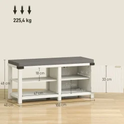 Banco zapatero Gorvi Homcom 2 estantes con puerta 7 pares blanco/gris 48x100x40 cm