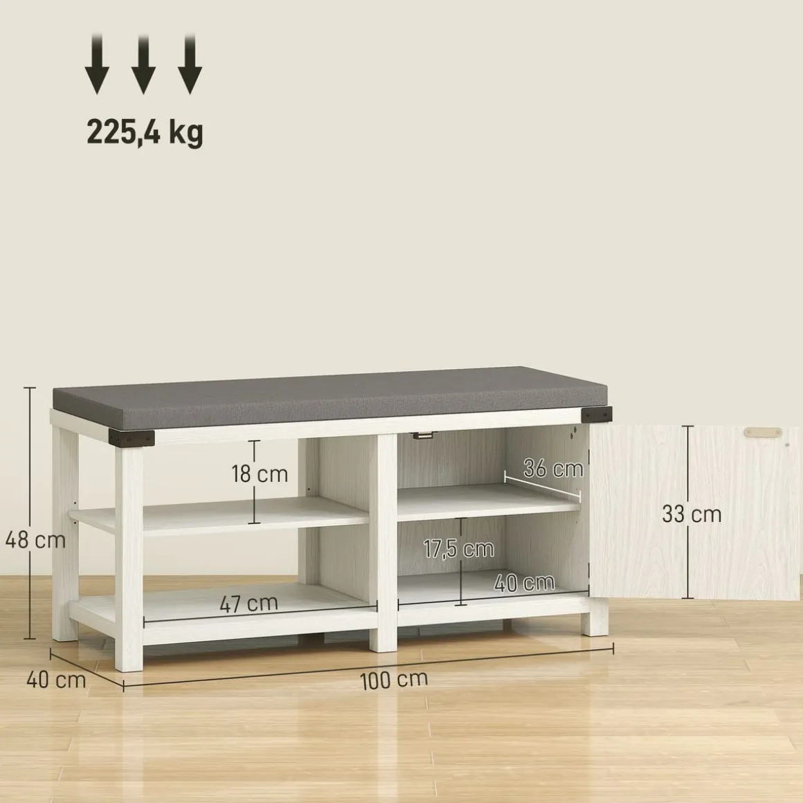 Banco zapatero Gorvi Homcom 2 estantes con puerta 7 pares blanco/gris 48x100x40 cm
