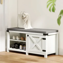 Banco zapatero Gorvi Homcom 2 estantes con puerta 7 pares blanco/gris 48x100x40 cm