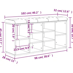 Banco zapatero Hermes 10 módulos + asiento acolchado 50x102x32 cm