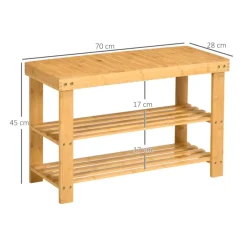 Banco zapatero Homcom con asiento 2 estantes 6 pares natural 45x70x28 cm