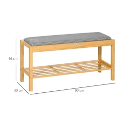Banco zapatero Kirov Homcom asiento tapizado + estante bambú 46x90x30 cm
