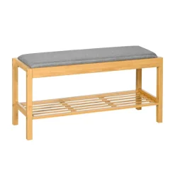 Banco zapatero Kirov Homcom asiento tapizado + estante bambú 46x90x30 cm