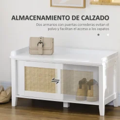 Banco zapatero Lovviken Homcom 2 puertas blanco/natural 45x80x35 cm