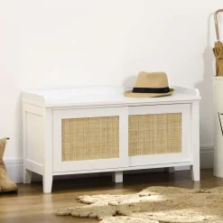 Banco zapatero Lovviken Homcom 2 puertas blanco/natural 45x80x35 cm