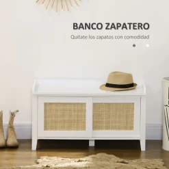 Banco zapatero Lovviken Homcom 2 puertas blanco/natural 45x80x35 cm