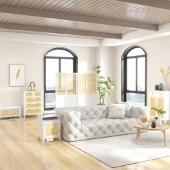 Banco zapatero Lovviken Homcom 2 puertas blanco/natural 45x80x35 cm