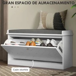 Banco zapatero Lucy Homcom 8 pares de zapatos blanco 44,5x80x26 cm