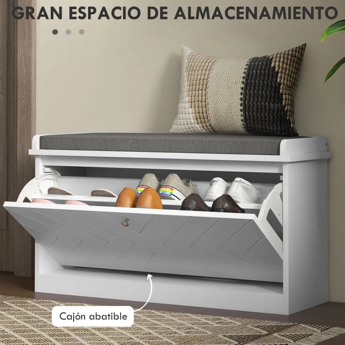 Banco zapatero Lucy Homcom 8 pares de zapatos blanco 44,5x80x26 cm