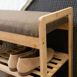 Banco zapatero MOA Vinthera 2 estantes con asiento acolchado natural 50x70x30 cm