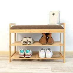 Banco zapatero MOA Vinthera 2 estantes con asiento acolchado natural 50x70x30 cm