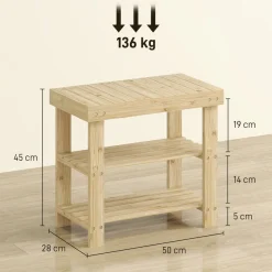 Banco zapatero Tarde Homcom 2 estantes natural 45x50x28 cm