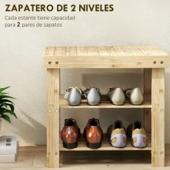 Banco zapatero Tarde Homcom 2 estantes natural 45x50x28 cm