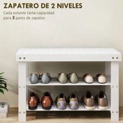 Banco zapatero Trigo Homcom 2 estantes blanco 45x70x28 cm