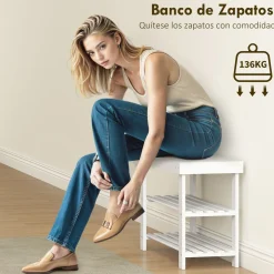 Banco zapatero Trigo Homcom 2 estantes blanco 45x70x28 cm