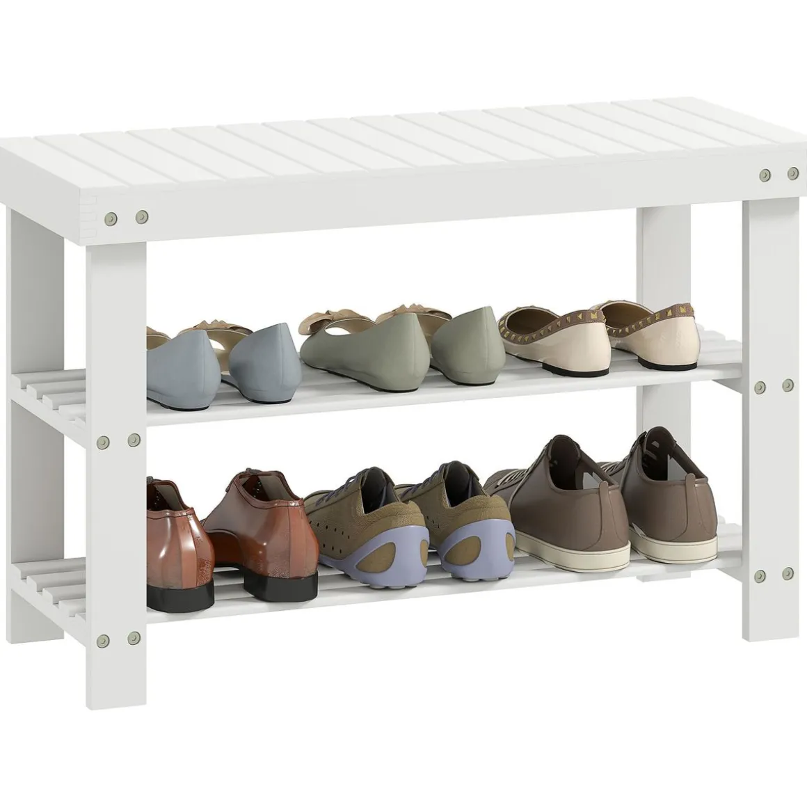 Banco zapatero Trigo Homcom 2 estantes blanco 45x70x28 cm