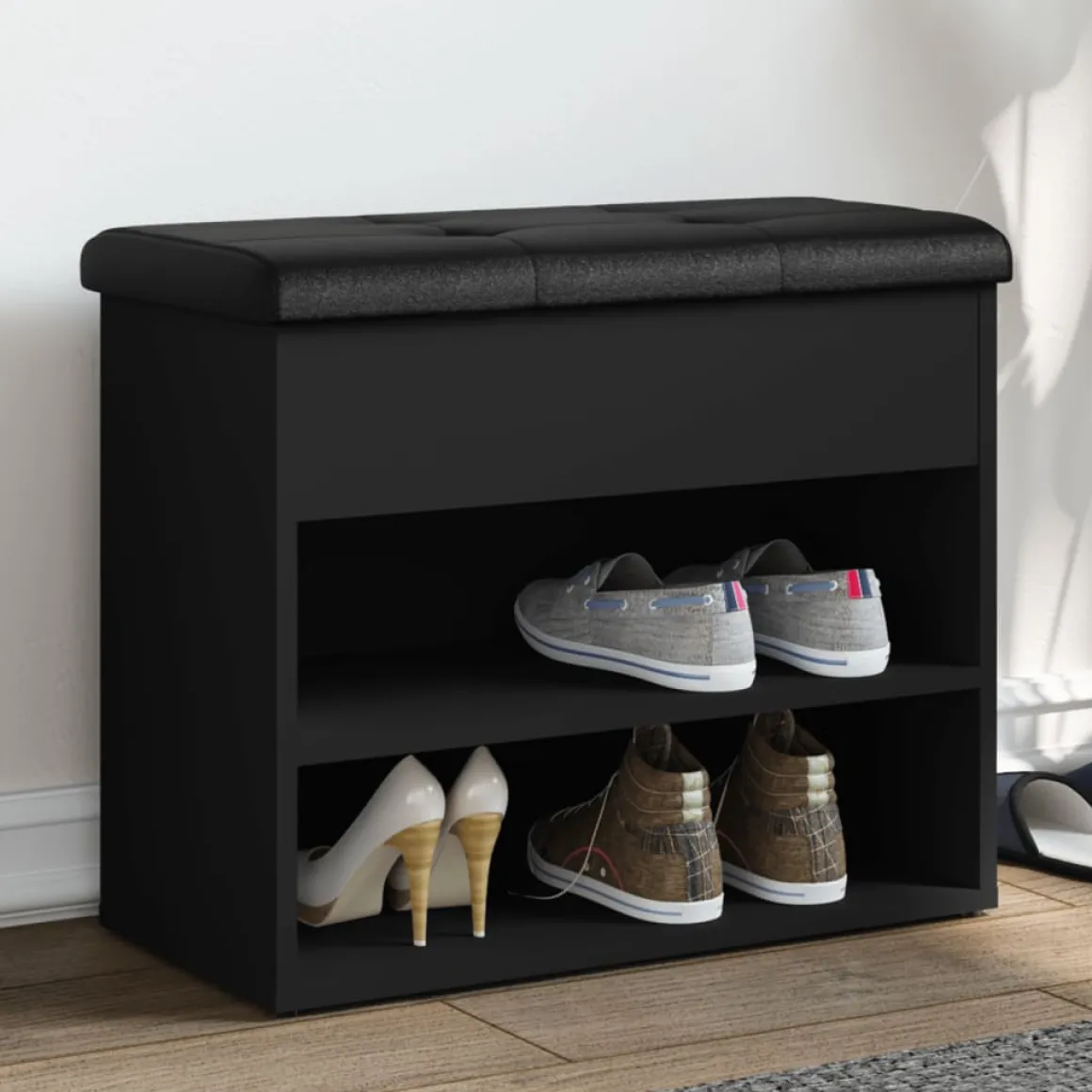 Banco zapatero Ulises 2 estantes + asiento acolchado 50x62x32 cm