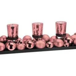 Bandeja 4 porta velas con bolas cobre