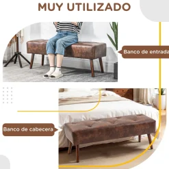 Banqueta Cloe Homcom acolchado marrón 42x114x38 cm